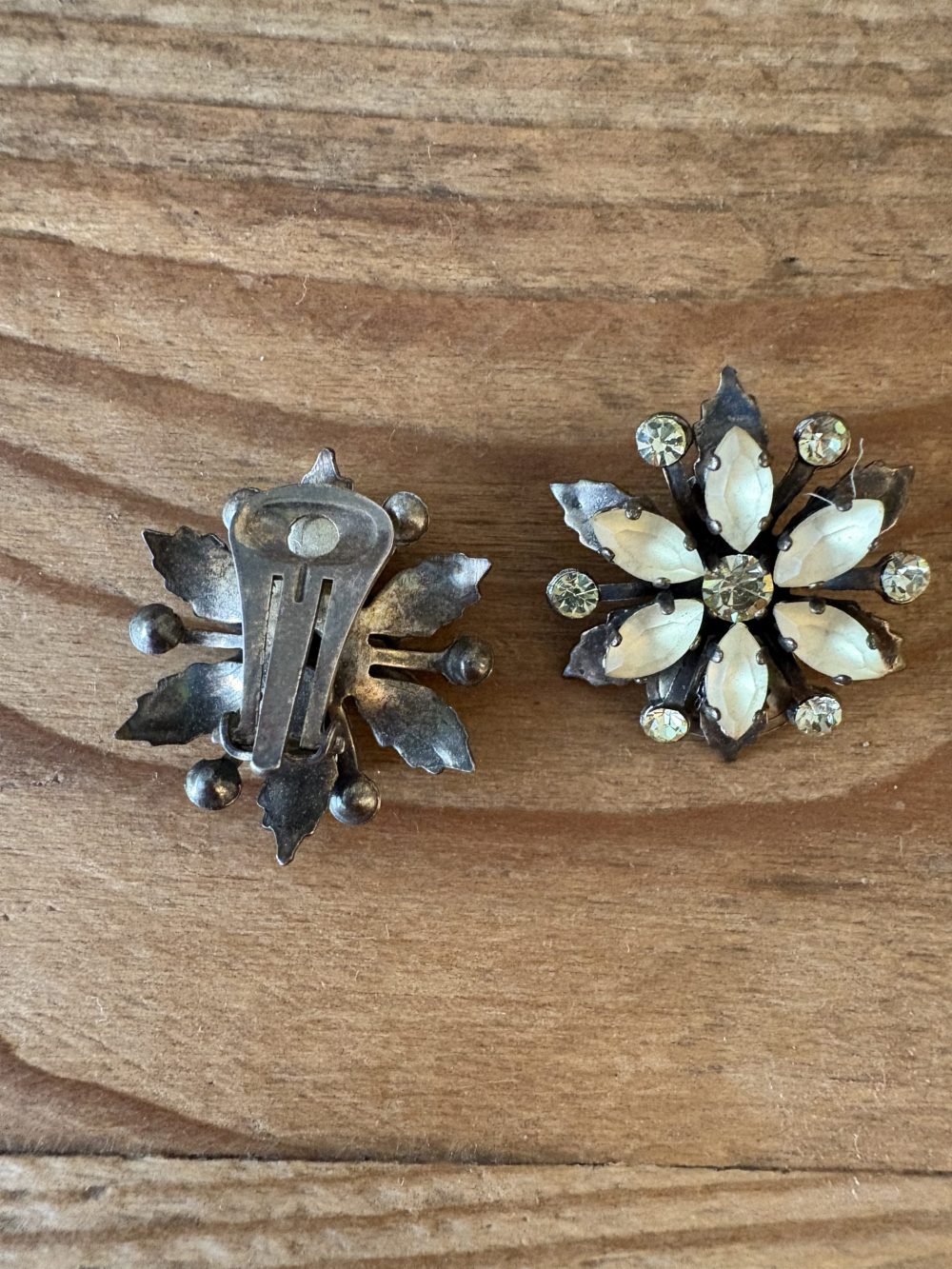 Boucles d'oreilles Clip Vintage fleurs strass – Image 2
